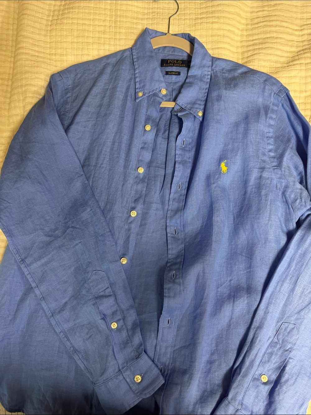 Polo by Ralph Lauren Light Blue Linen Button-Down Shirt with Yellow Horse Size M